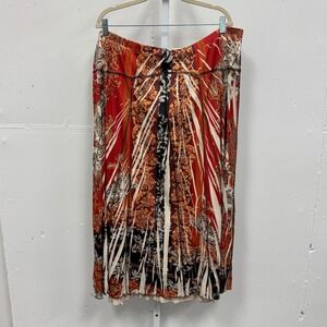 One‎ World Live and Let Live Red Baroque Maximalist Print Midi Skirt 3X Stretch